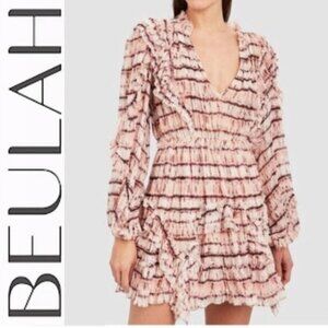 Beulah Ruffle Long Sleeve Mini Dress Blush White Size Small
